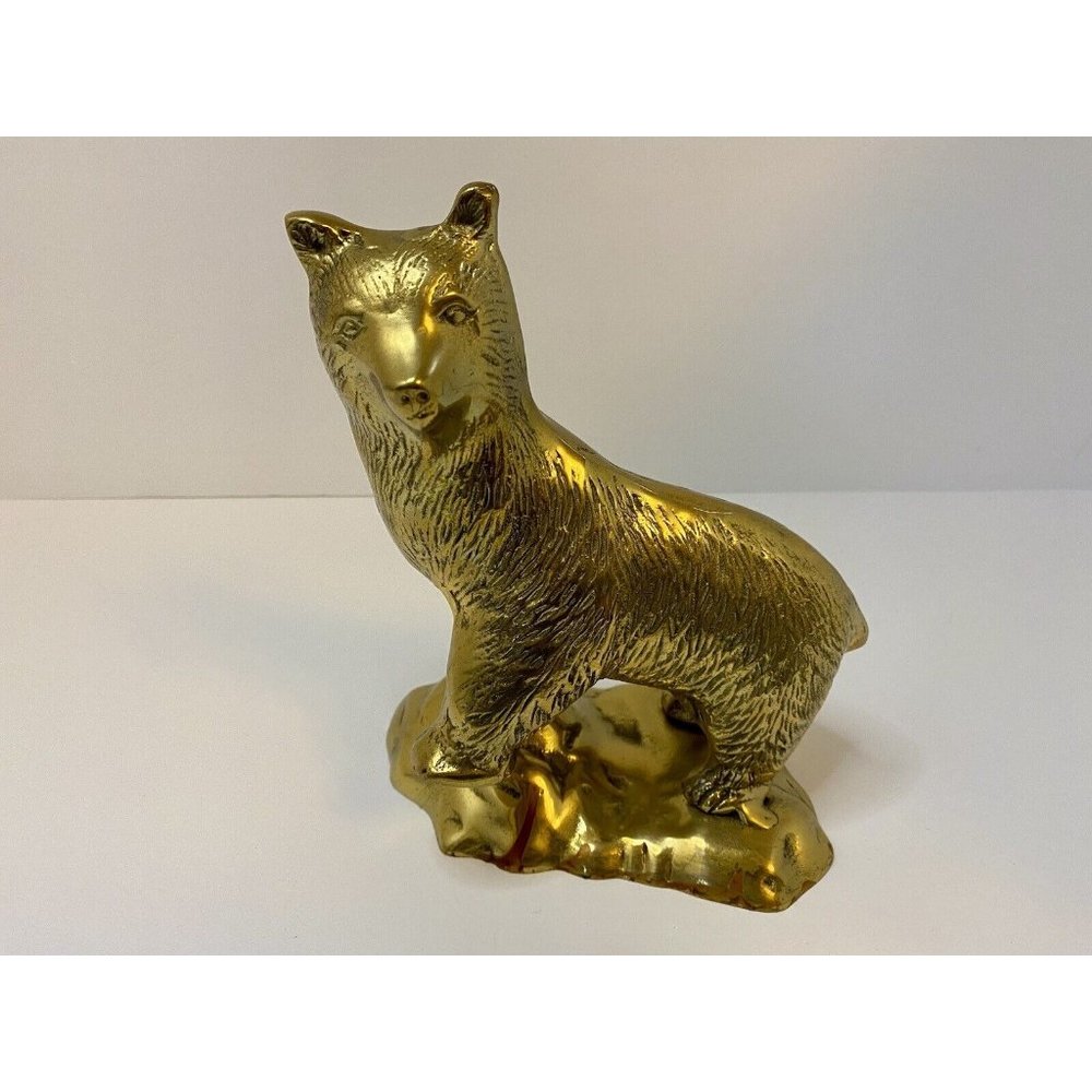 Vintage Brass Bear on Rock Mountain Large 9” Made in Korea See All Pics As Is